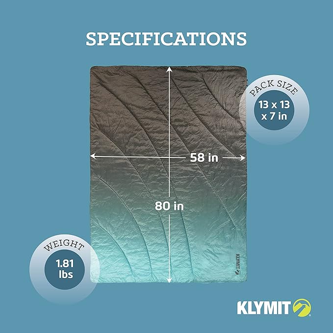 Klymit Horizon Packable Camping Blanket and Comforter Blue/Black