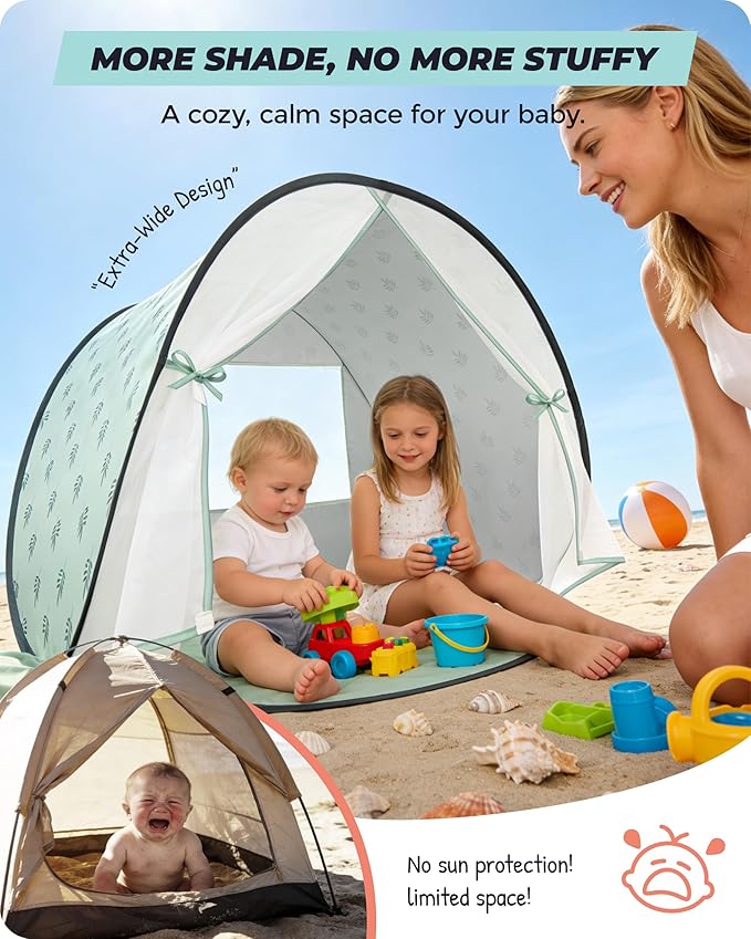 Baby Beach Tent 2026 Upgrade Pop Up UPF 50+ UV Protection Sun Shelter Canopy with Mosquito Net Portable Outdoor Shade Summer Essentials for Babies &amp Toddlers