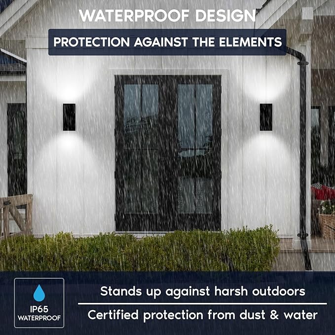 LUXRITE Dusk to Dawn LED Modern Outdoor Wall Lights 12 Up or Up and Down Light 3CCT 3000K-5000K Waterproof Square Wall Sconce 20/30/40W Dimmable IP65 ETL - Porch Patio Garage (2 Pack)