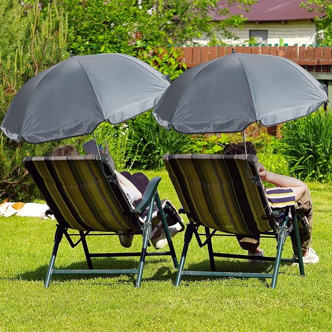 Buryeah 2 Pcs Automatic Chair Umbrella with Universal Clamp 44 UPF 50+ Portable Clamp on Beach Chair Adjustable Wheelchair Umbrella for Outdoor Patio Parasol