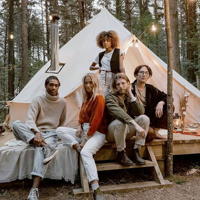 Canvas Bell Tent Yurt Tent 4 Seasons for Camping 100% Cotton Glamping Tents with Stove Jack Family Camping Outdoor Hunting Party