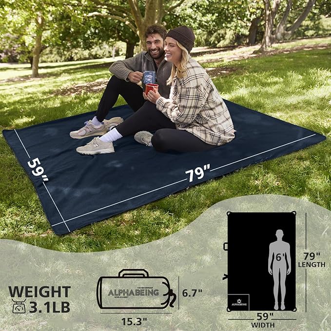 AlphaBeing Waterproof Outdoor Blanket with Merino Wool Extra Thick Warm Windproof Packable Stadium Blankets for Cold Weather Camping Gift Pet Car Picnic Concerts 79 x 59 Navy