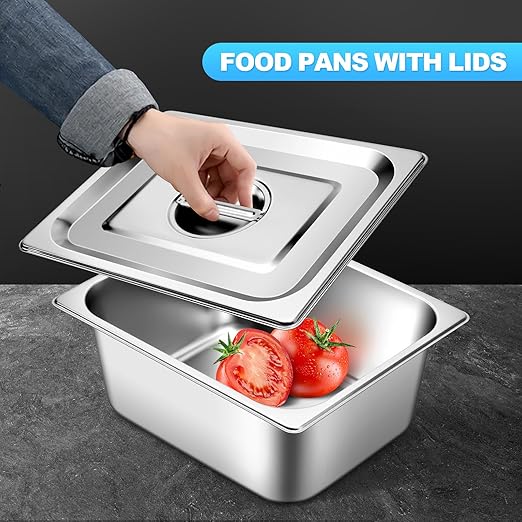 Hotel Pan with Lids 6 Pack Full Size 2.5 Deep Stainless Steel Steam Table Pan Commercial Food Pans for Catering Buffet Chafing Dish Pans Metal Steam Tray (1/1 Full Size x 2.5 Inch Deep 6 Pack)