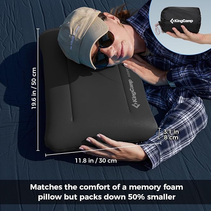 KingCamp Self Inflating Sleeping Pad for Camping 7.5 R-Value Double Camping Mattress Portable 4 Season Memory Foam Camping Mat with Pump &amp Pillow Comfort Travel Car Tent Cot Black
