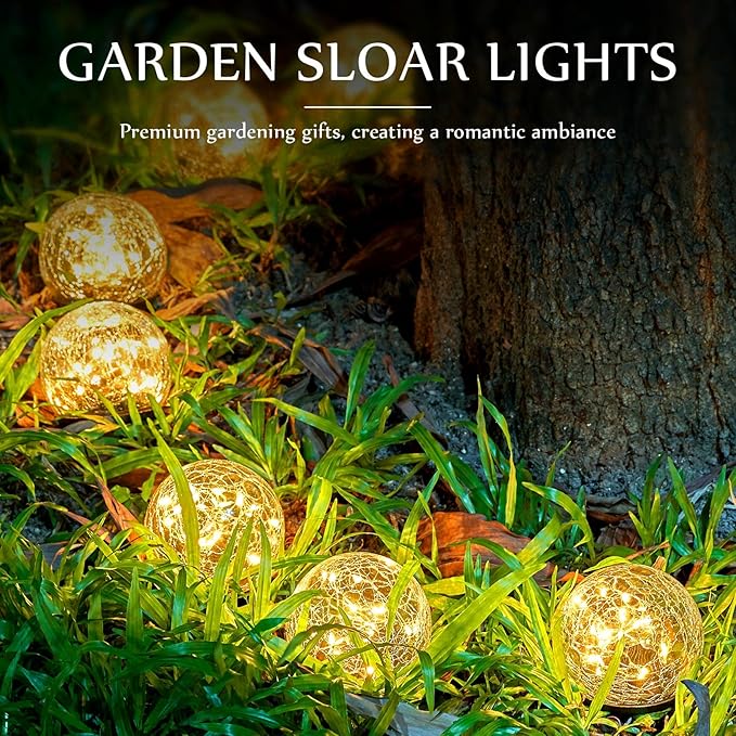 Honoson Solar Globe Lights Outdoor - Waterproof Cracked Glass Balls for Garden Patio Lawn &amp Yard Warm White Solar LED Lights with Easy Installation &amp Durable Design(3.9 Inch12 Pieces)