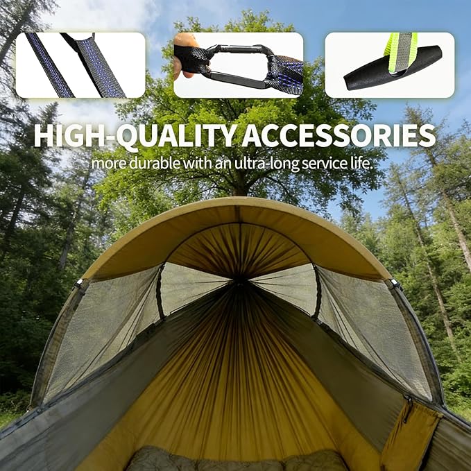 Flat Lay Hammock Tent with Mosquito Net &amp Rainfly Camping Hammock Shelter with Aluminum Poles &amp Tree Straps Portable Backpacking Hammock for Hiking Camping Travel 330lbs Capacity