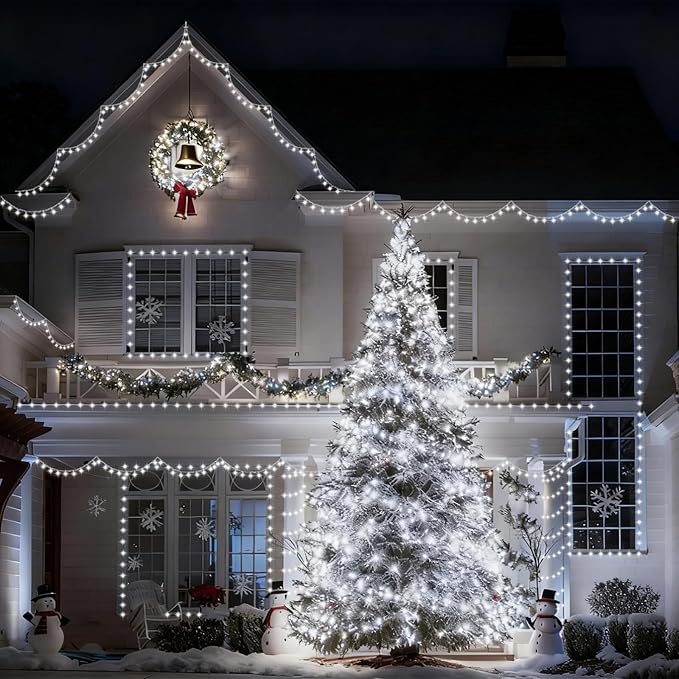YEGUO 165ft 500 LED White Christmas Lights Outdoor Waterproof Clear Wire String Lights Indoor Twinkle Tree Lights Plug in with Timer Memory