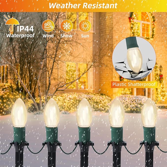 USOKYO 30Ft C9 Led Christmas Pathway Lights Outdoor 20 Warm White Bulbs Waterproof Connectable Christmas Walkway Lights with Stakes for Yard Lawn Sidewalk Driveway Christmas Decorations