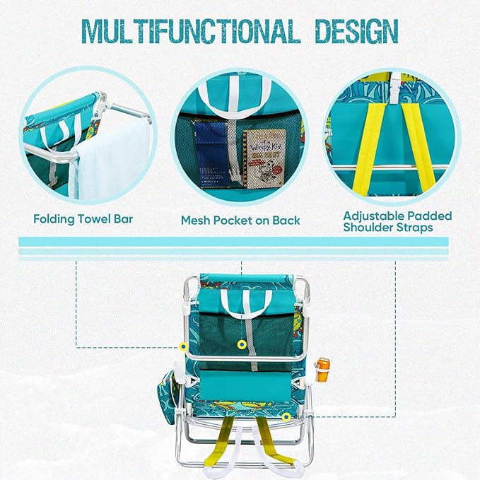 Old Bahama Bay Backpack Beach Chair 2 Pack Aluminum Lightweight Reclining 5-Position Lounge Chair for Adults Heavy Duty Support 400 LBS Portable Folding with Cooler Bag Camping Chair for Sand Outdoor