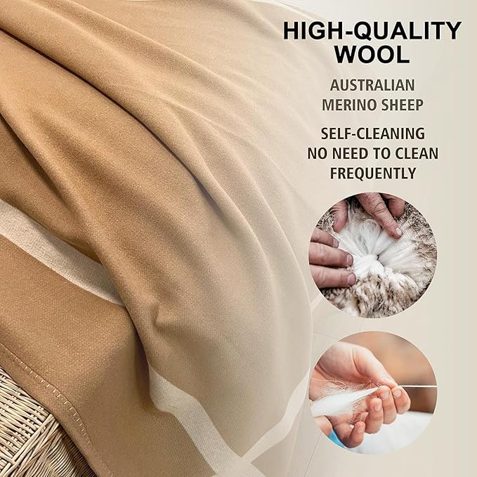 Wool Blanket &amp Throws 90% Wool Warm Blanket Soft Couch Blankets 75x55 Twin Throw Blankets for Living Room Camping Outdoors or Car Travel with Exquisite Box for Gift (Camel)