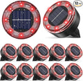 Mini Solar Ground Lights 12 Pack Solar Lights Outdoor Waterproof Upgraded LED Flat Landscape Lighting for Outside Pathway Garden Patio Yard DrivewayRed