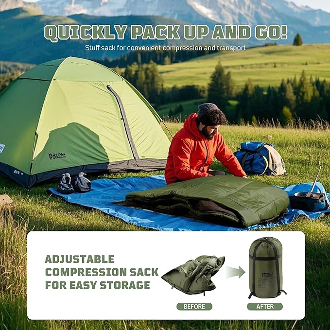 Sleeping Bags for Adults 34°F to 43°F Ultralight Warm Cold Weather Sleeping Bag for Camping Backpacking Hiking Hunting and Outdoor Travel with Compression Sack