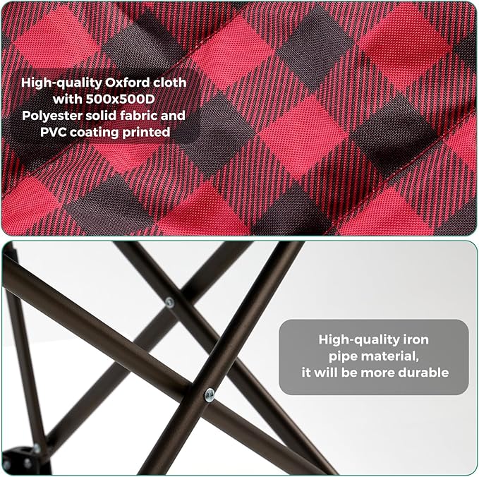 SUNNYFEEL Oversized Folding Camping Chair 2 Pack 800 LBS Heavy Duty for Big Tall People Red Padded Portable Collapsible Chairs with Armrest Cup Holder &amp Pocket for Outdoor Travel Picnic Camp Sport