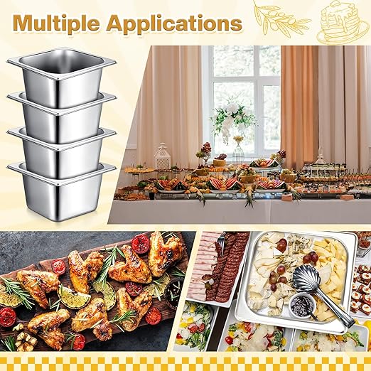 Rtteri 22 Pcs 1/6 Size 4 Inch Deep Stainless Steel Hotel Pans Set: 16 Metal Buffet Steam Table Pans with 2 Tongs &amp 4 Spoons – Stackable &amp Anti Jam Commercial Restaurant Catering Kitchen Food