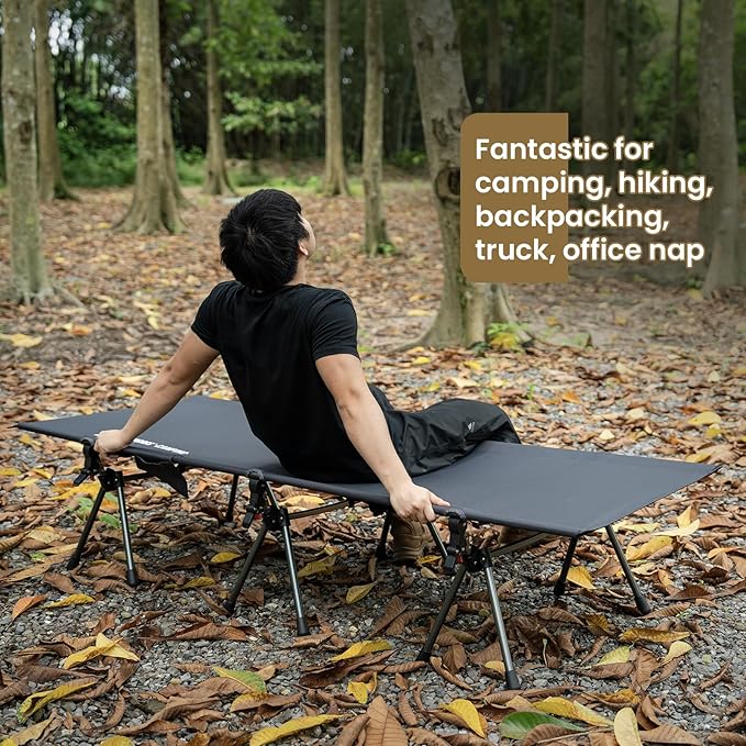 ONETIGRIS SUPRANUBIS Camping Cot Height Adjustable with Cot Leg Extenders Strong Support 330lbs Lightweight Comfortable Folding Bed for Camping Hiking Travel Truck Beach Office Nap