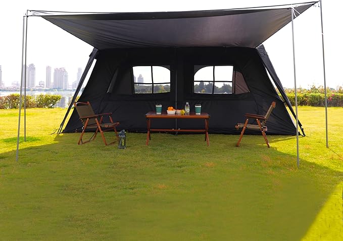 KTT Extra Large Tent 12 Person(A)Awning Family Cabin Tents2 Rooms4 Doors and 4 Windows with MeshStraight WallWaterproofDouble LayerBig Tent for OutdoorPicnicCampingFamily Gathering。