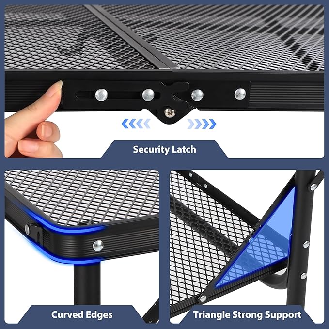 REDCAMP 36x24 Folding Grill Table for Outside with 2 Side Tables Lightweight Portable Metal Aluminum Outdoor Grill Table with Adjustable Height Legs Great for Camping Picnic Cooking BBQ Black 3ft