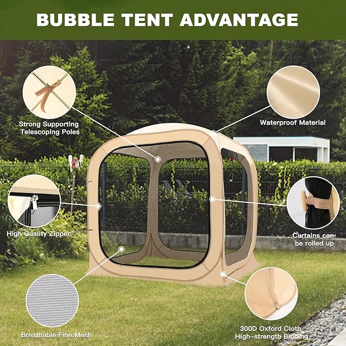 DoCred Screen House Tent Pop-Up 6 x 6 FT Portable Screen Room Canopy Instant Screen with Carry Bag for Patio Backyard Deck &amp Outdoor Activities Beige
