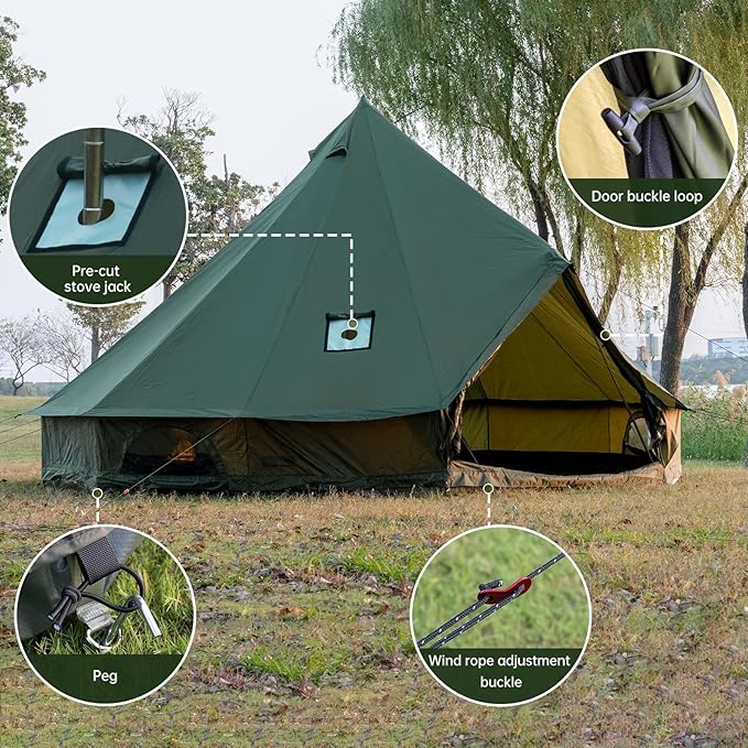 Oxford Bell Tent for Family Camping - Spacious 13.1ft /16.4ft Yurt with Stove Jack Large Glamping Tents for 4-8 People 4 Season Oxford Hot Tent Shelter