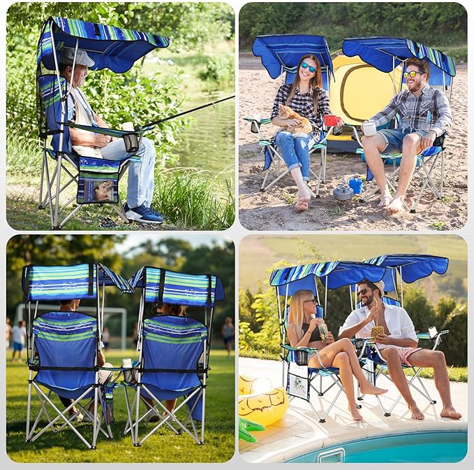 Portable Camping Chair with Canopy - Folding Chair with Canopy Durable 600D Oxford Canopy Chair for Camping Beach Picnics Fishing &amp Sports