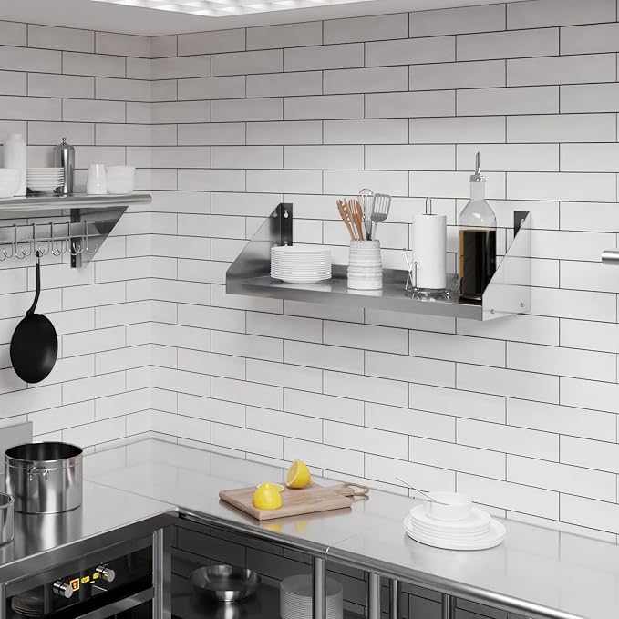 AmGood Stainless Steel Wall Shelf with Side Guards (36 Long x 12 Deep)