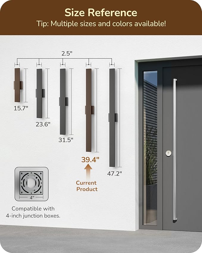 EDISHINE 2 Pack Modern Outdoor Wall Lights Dimmable 39.3 Rectangular Outdoor Wall Sconce 3CCT Iron &amp PC IP65 Waterproof Long Front Porch Light for Patio Yard Oil Rubbed Bronze