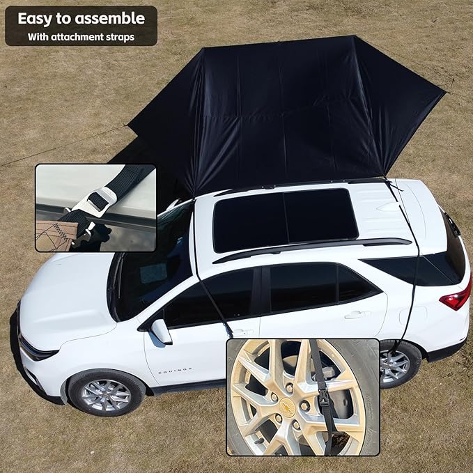 Car Awning Camping SUV Sun Shelter Waterproof Universal Tent Canopy Anti-UV for Van Campervan Caravan Truck Vehicle (Black 2x3m)