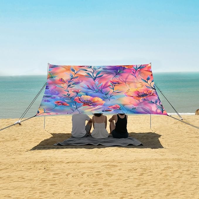 Beach Tent Sun Shelter Laser Flowers Lightweight &amp Easy Setup Beach Shade Canopy for Camping Fishing
