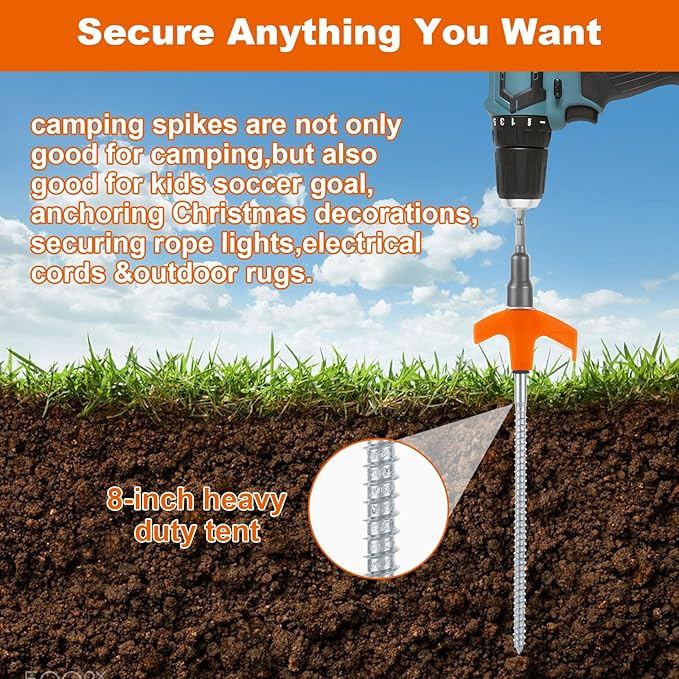 LANIAKEA 20PCS 8 Screw in Tent Stakes Heavy Duty Ground Anchors Screw in Metal Stakes with Hex Head Driver for Camping Grassland Portable Box (Orange)