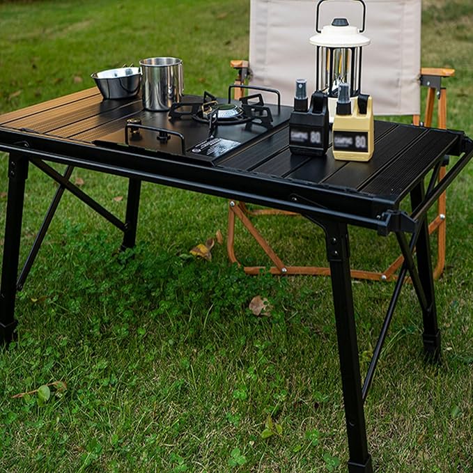Portable Aluminum Folding Camping Picnic Table with Adjustable Height and IGT Stove Ideal for Picnics Parties and Banquets