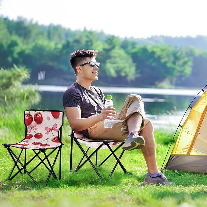 Blush Bow Cherry Portable Camping Chair Lightweight Ice Fishing Chairs for Adults Carry Bag Included for Fishing