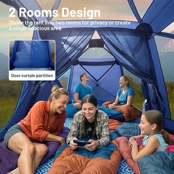 TIMBER RIDGE 4/6/8 Person Instant Pop Up Cabin Tent Easy 60 Second Setup Weather Resistant Camping Family Hub Tent with Rain Fly and Carry Bag for Outdoor Camping &amp Overlanding
