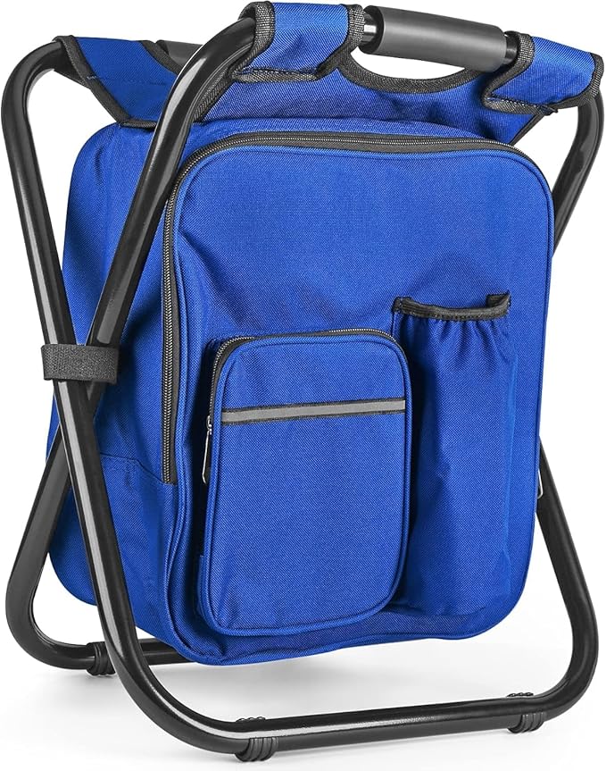 Kikerike Backpack Stool Cooler Chair Heavy Duty 300 LBS Max Load Portable Lightweight Stool Backpack Folding Fishing Cooler Seat for Camping Hunting Fishing - Dark Blue
