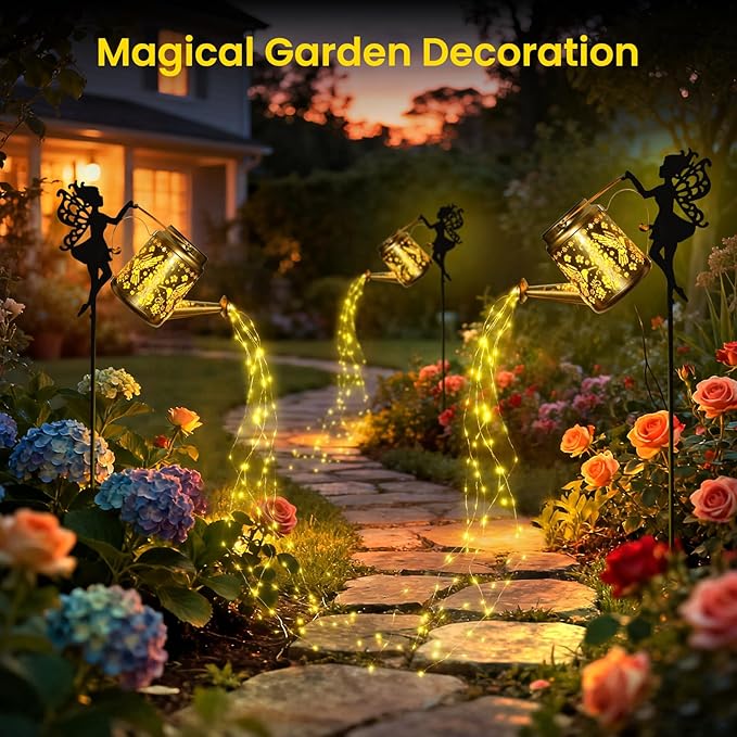 X-PREK Solar Lights Outdoor Waterproof Fairy Solar Garden Lights Outdoor Decoration Hummingbird Solar Watering Can Light Gardening Gifts for Mom Grandma 2 Packs