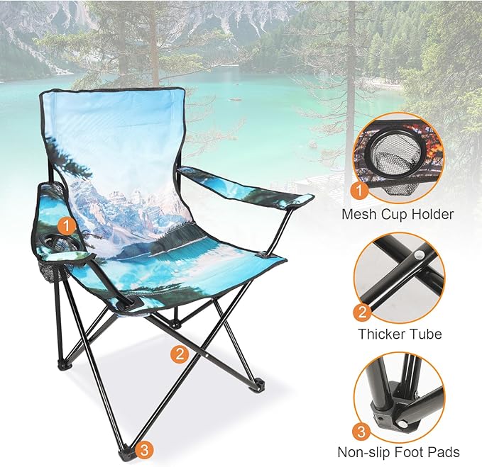 Northroad 2 Pack Camping Chairs Portable Camp Chairs Folding Lawn Chairs with Cup Holder for Outdoor Camping Hiking Travel Patio Beach Picnics