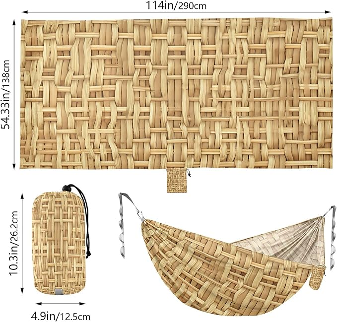 Woven Rattan Texture Hammock 330 lb Capacity Travel Camping Hammock with Tree Straps Portable Lightweight for Outdoor Beach Backpacking Backyard Patio
