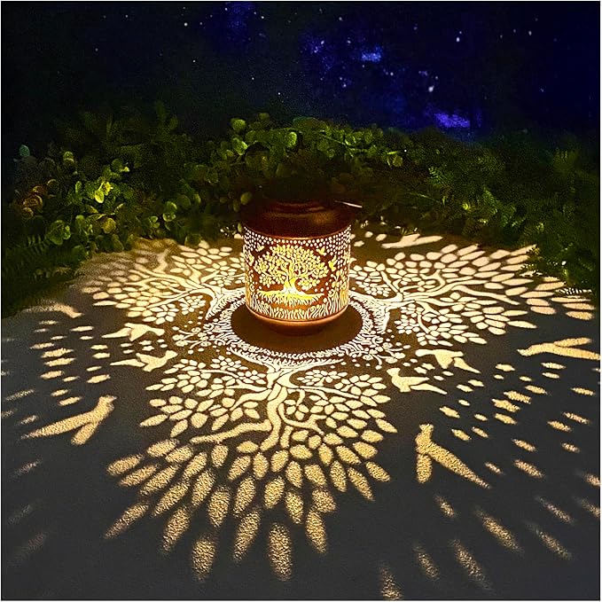 Tree of Life Solar Lanterns Outdoor Waterproof Hanging Solar Lights Big Tree Gifts for Women Men Metal Decorative LED Lanterns for Yard Patio Lawn Tabletop Pathway Landscape Garden Decor