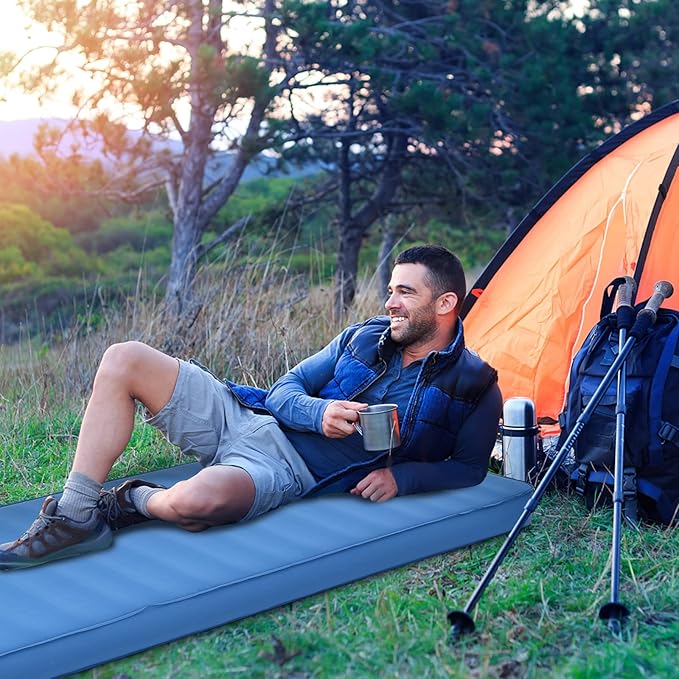 Giantex 4 Inch Self Inflating Camping Mat Blue Waterproof &amp Durable TPU Material Portable &amp Lightweight Design