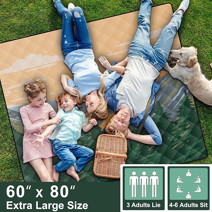60x80 Waterproof Picnic Blankets Outdoor Sandless Beach Blanket Foldable Padded Ground Grass Park Lawn Mat Tent Camping Rug Backpack Hiking Roadtrip Gadgets Gifts Rv Car Travel Trailers Items