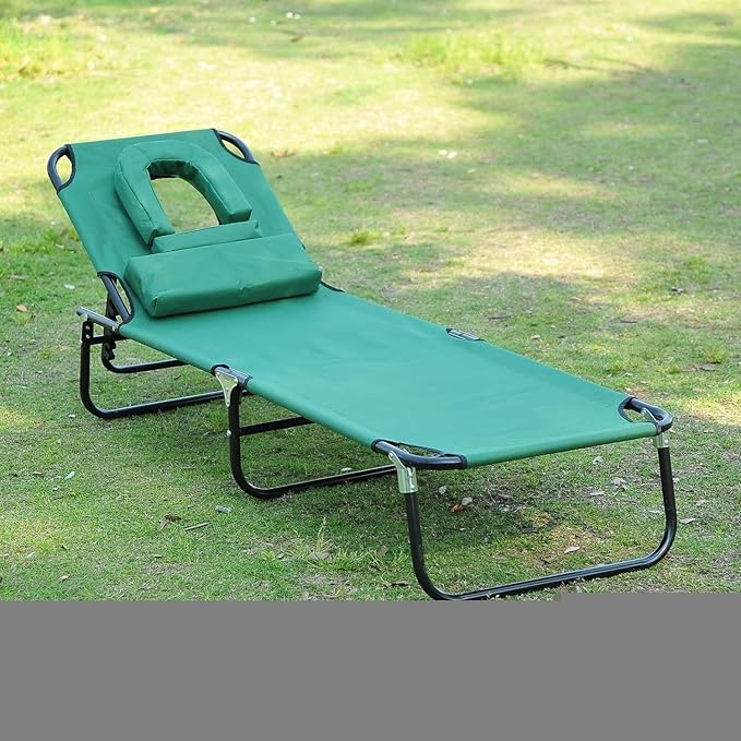 Beach Chairsun Chair Sun Lounger Adjustable Chaise Lounge with Face Cavity Folding Outdoor Beach Camping Sun Lounger Garden Recliner