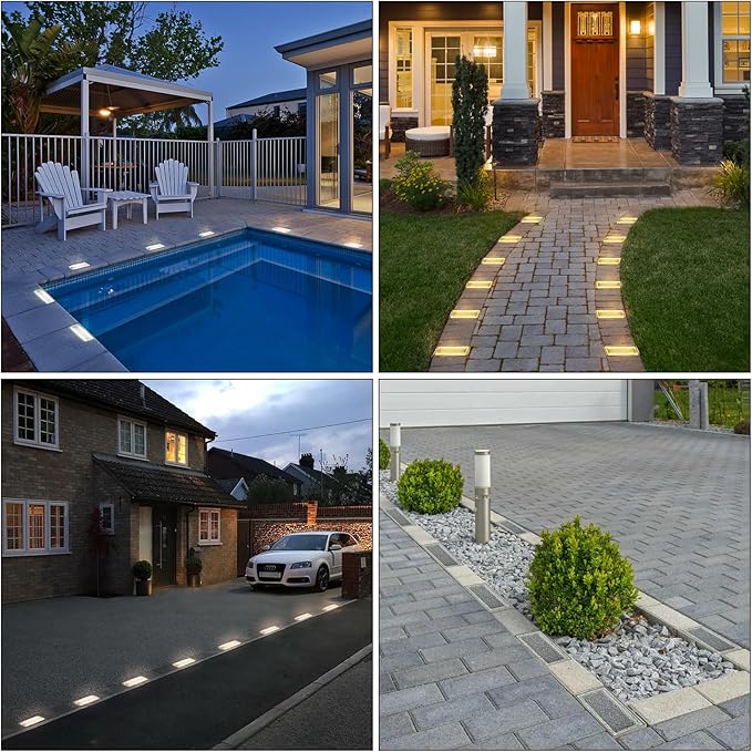 Drart Solar Paver Lights 4x8 Inch IP67 Waterproof Recessed Brick Pathway Lighting Outdoor for Driveway Walkways Patio Garden Pavers Yard (2700K/4500K/6000K 2 Pack)