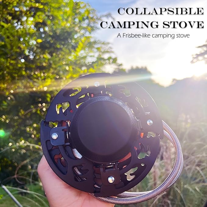 Foldable Camping Stove Portable Windproof Gas Stove with 3 Gas Canister Converters - Compact Outdoor Cooker for Hiking Backpacking Includes EVA Carrying Case Wind Shield &amp Pot Support (Black)
