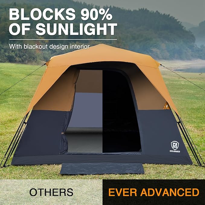 EVER ADVANCED 6 Person Camping Tent Blackout Design Tent for Camping Instant Cabin Tents for Family with Rainfly 60s Easy Setup Water-Resistant