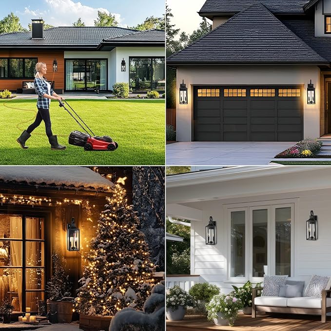 Large Porch Lights with GFCI Outlet 19 Black Dusk to Dawn Outdoor Wall Lantern 2-Light Exterior Lighting Fixtures with GFCI Outlet Built-in Waterproof Outdoor Wall Sconce for House Front Door
