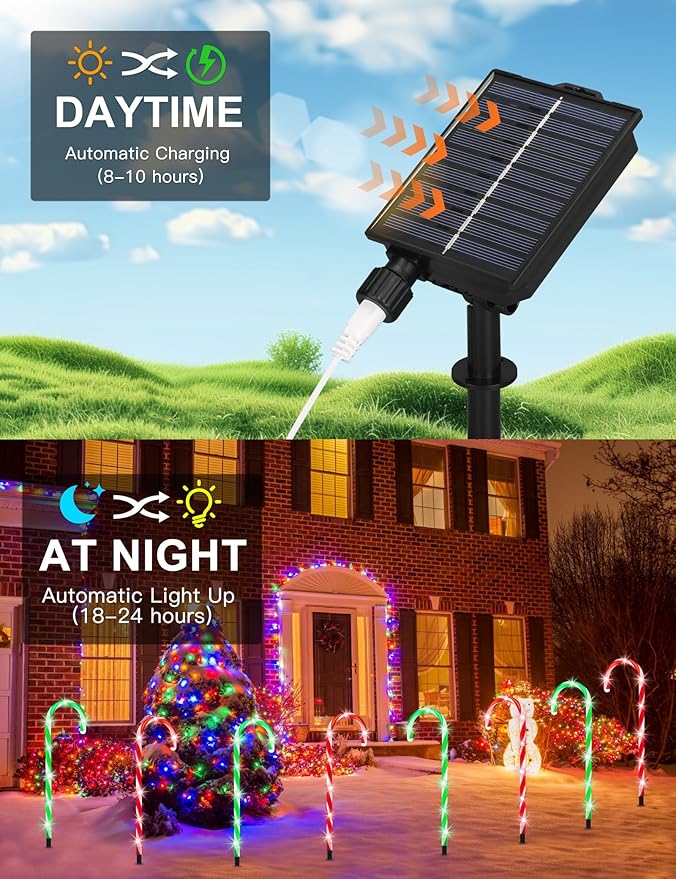 ZHAHA Solar Christmas Pathway Lights Outdoor Decorations Solar Candy Cane Lights for Yard Patio Garden Walkway with 8 Light Mode Remote Timer 48 LED Upgraded Christmas Outdoor Decorations 8 Pack
