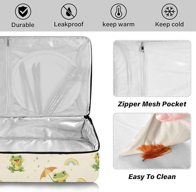Casserole Carrier Adorable Frogs Holding UmbrellasInsulated Casserole Carrier for Hot or Cold Food Thermal Lunch Tote for Potluck Parties Picnic Beach Fits 9 x 13 Inches Baking Dish