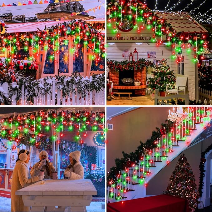XURISEN 132ft Christmas Lights Decorations Outdoor 1280 LED 8 Modes Fairy Lights with 240 DropsPlug in Waterproof Timer Memory Function for Christmas Holiday Wedding Party Decorations(Red+Green)
