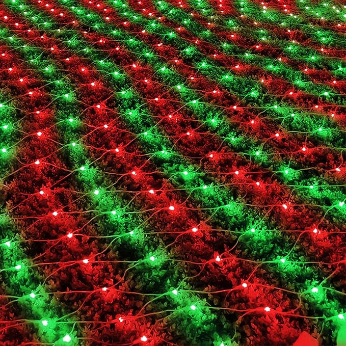 WATERGLIDE Outdoor Christmas Net Lights 12FT x 5FT 360 LED Mesh String Light with 8 Lighting Mode Connectable Waterproof Lights for Garden Tree Bushes Holiday Wedding Party Decoration Red &amp Gr