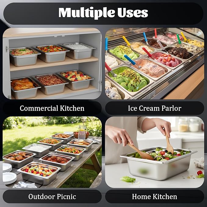 6 Pack Hotel Pans Steam Table Pan 1/2 Size 4 Inch Deep Stainless Steel Steam Table Pans Catering Food Pan Breading Tray for Chafing Dishes Buffet Restaurant