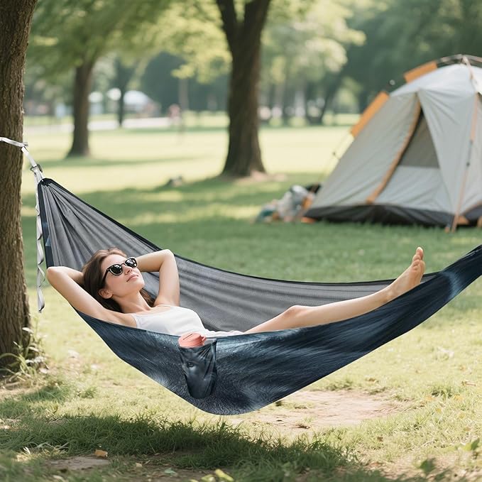 ALAZA Wolf Head Animal Camping Hammocks Single or 2 Person 500 lbs Portable Parachute Travel Hammock w/Tree Straps for Hiking Backpacking Indoor Outdoor